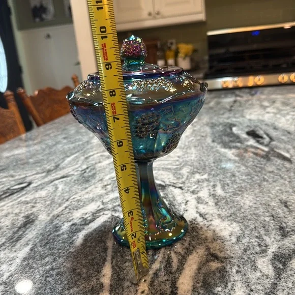 Vintage Indiana Glass Co Iridescent Carnival Pedestal Candy Dish - Picture 8 of 8